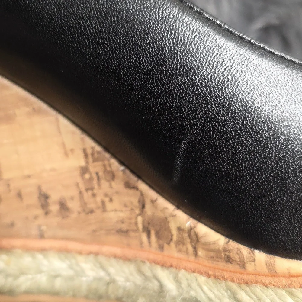 Cole Haan Black Peep-Toe Cork Wedge Espadrille. Size 6.5. EUC - Picture 3 of 8